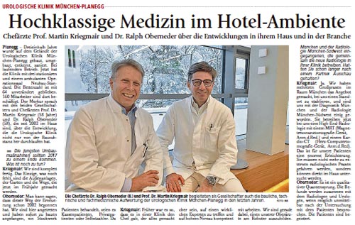 Bericht im Das würmtal über die Urologische Klinik in Planegg